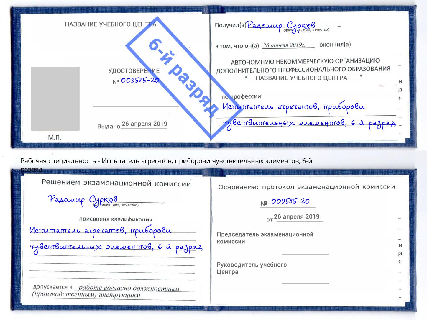 корочка 6-й разряд Испытатель агрегатов, приборови чувствительных элементов Евпатория