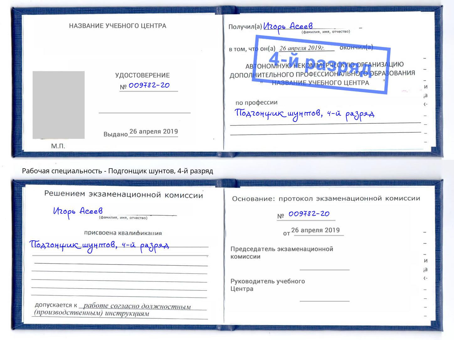 корочка 4-й разряд Подгонщик шунтов Евпатория