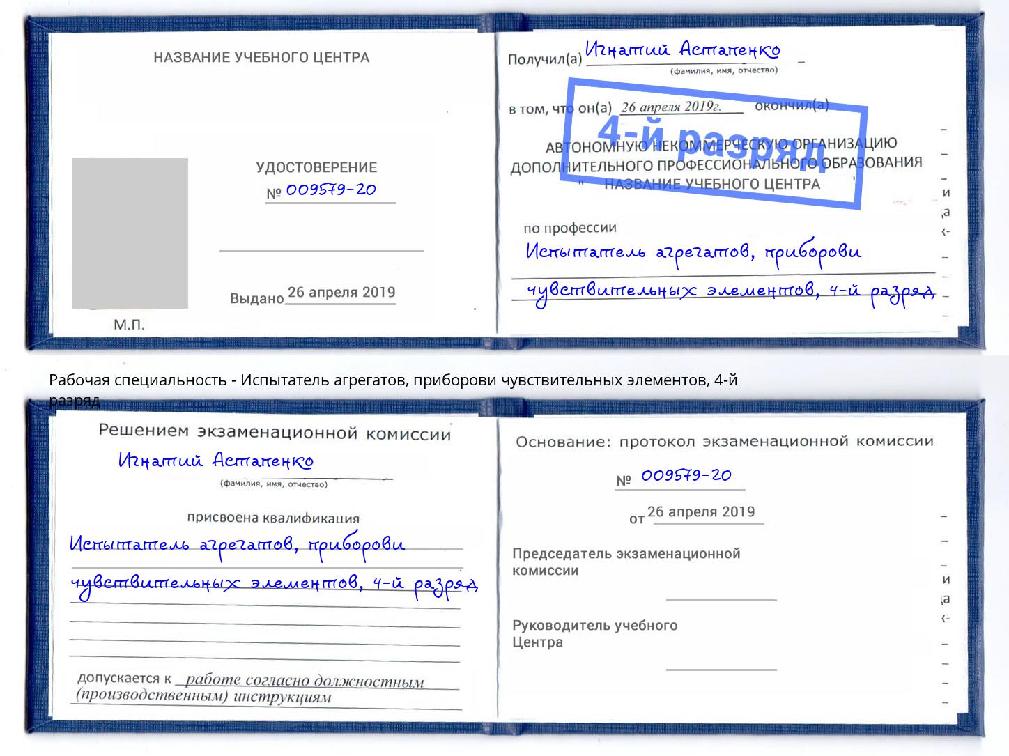 корочка 4-й разряд Испытатель агрегатов, приборови чувствительных элементов Евпатория