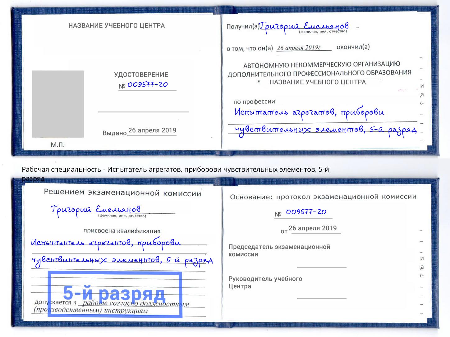 корочка 5-й разряд Испытатель агрегатов, приборови чувствительных элементов Евпатория