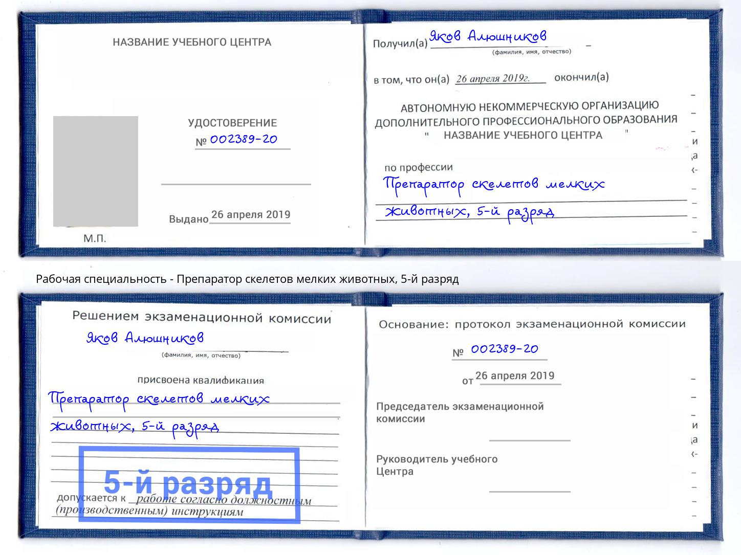 корочка 5-й разряд Препаратор скелетов мелких животных Евпатория