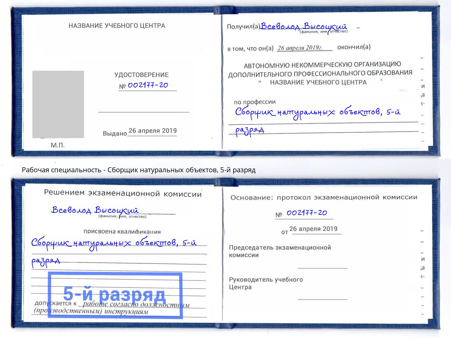 корочка 5-й разряд Сборщик натуральных объектов Евпатория