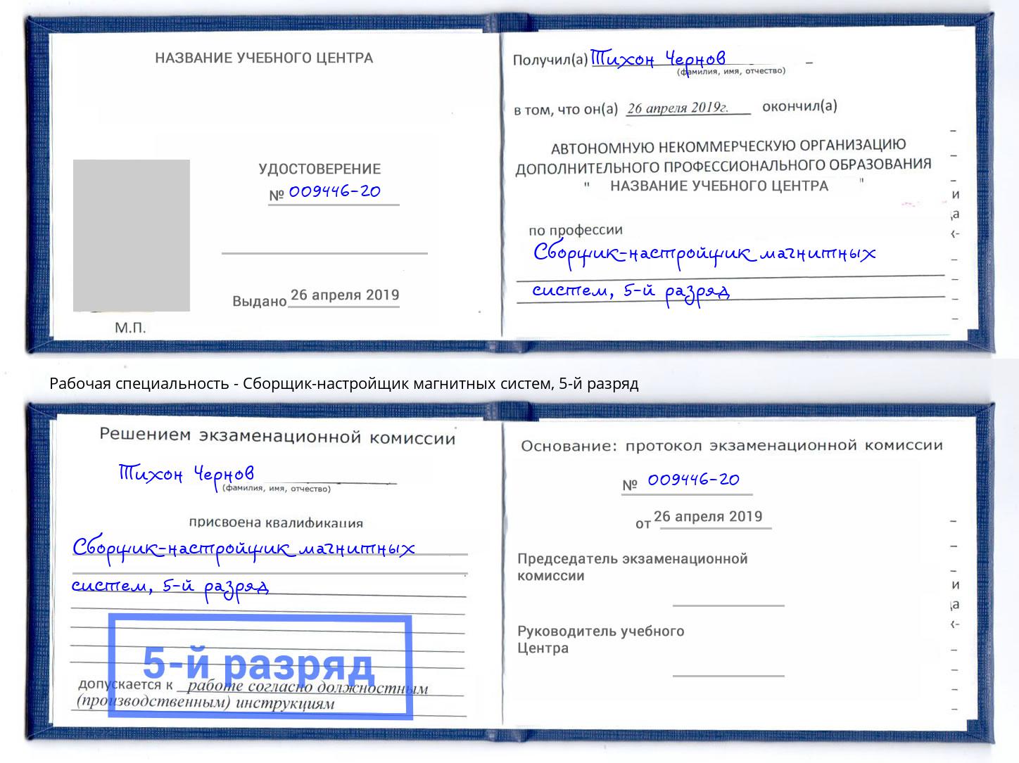 корочка 5-й разряд Сборщик-настройщик магнитных систем Евпатория