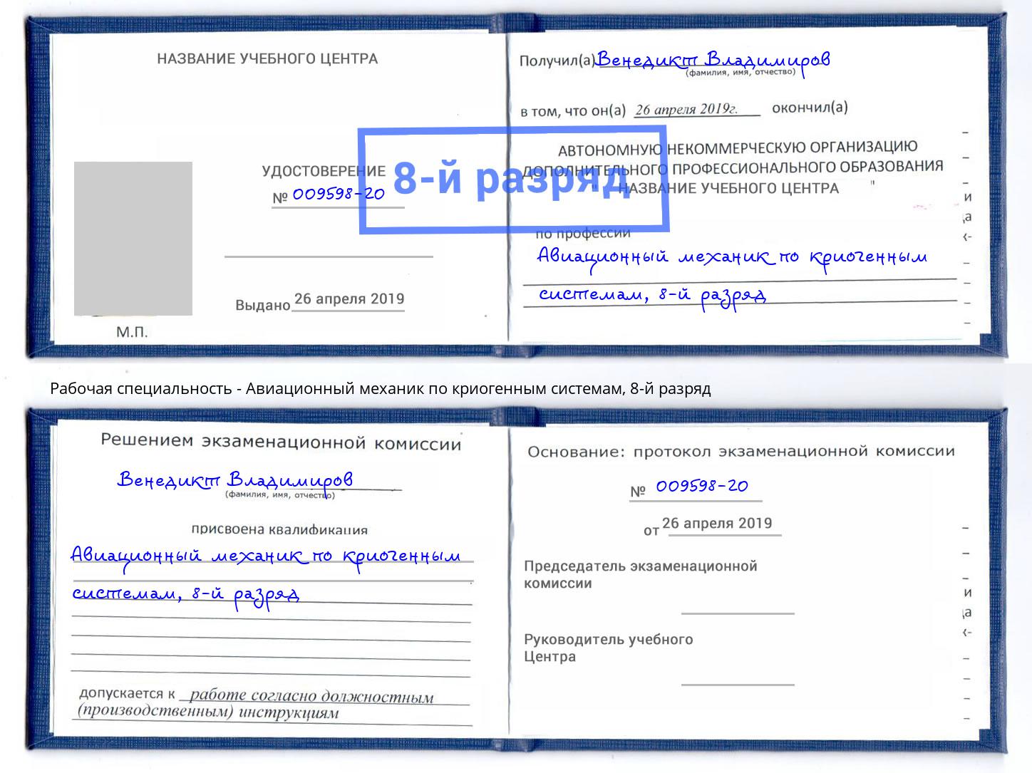 корочка 8-й разряд Авиационный механик по криогенным системам Евпатория