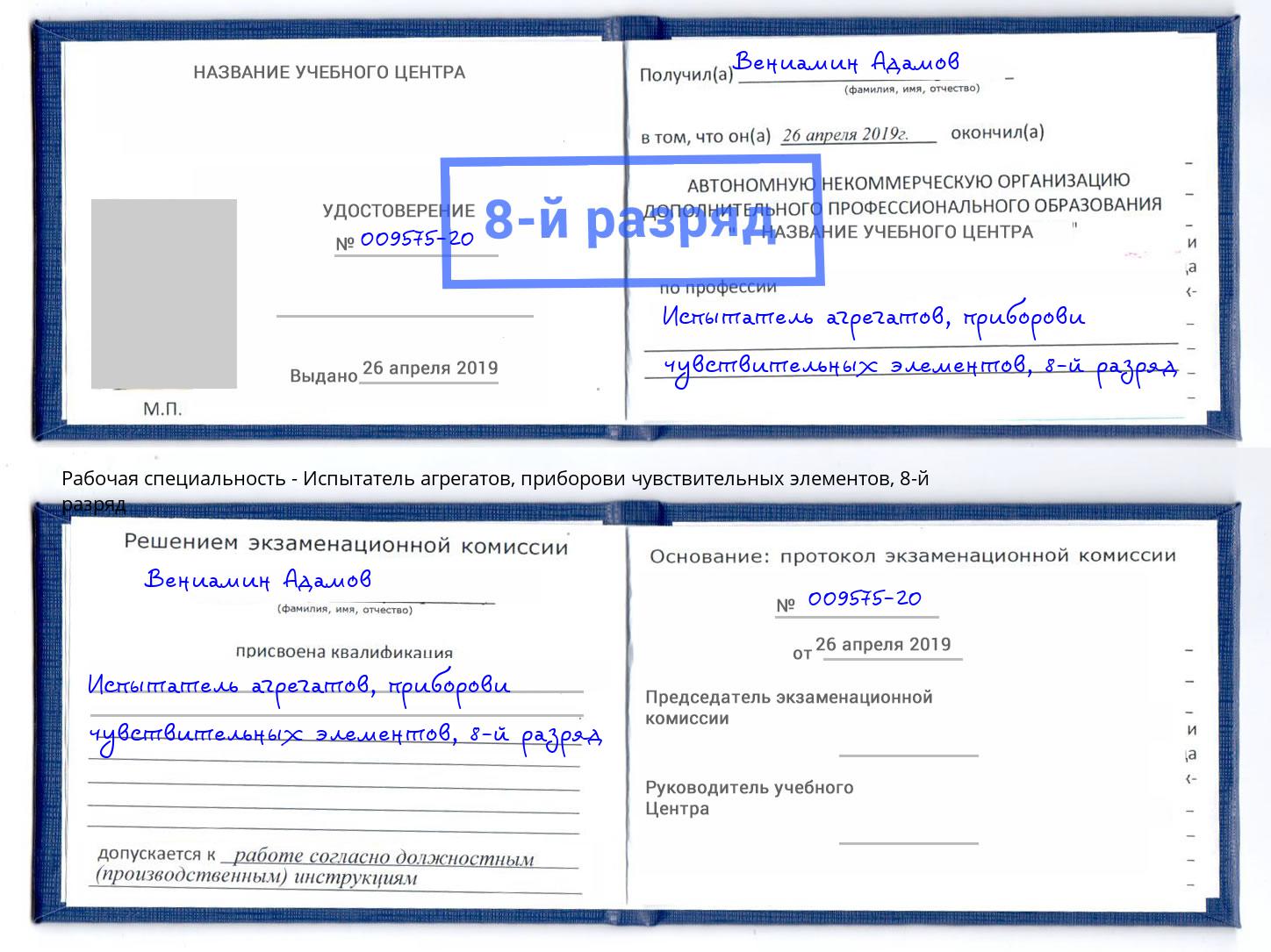 корочка 8-й разряд Испытатель агрегатов, приборови чувствительных элементов Евпатория