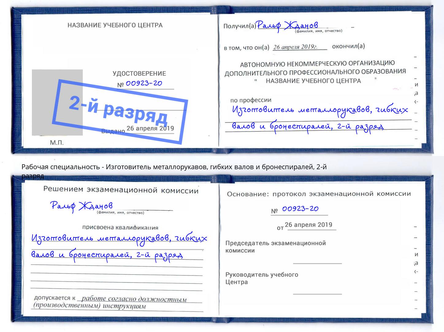 корочка 2-й разряд Изготовитель металлорукавов, гибких валов и бронеспиралей Евпатория